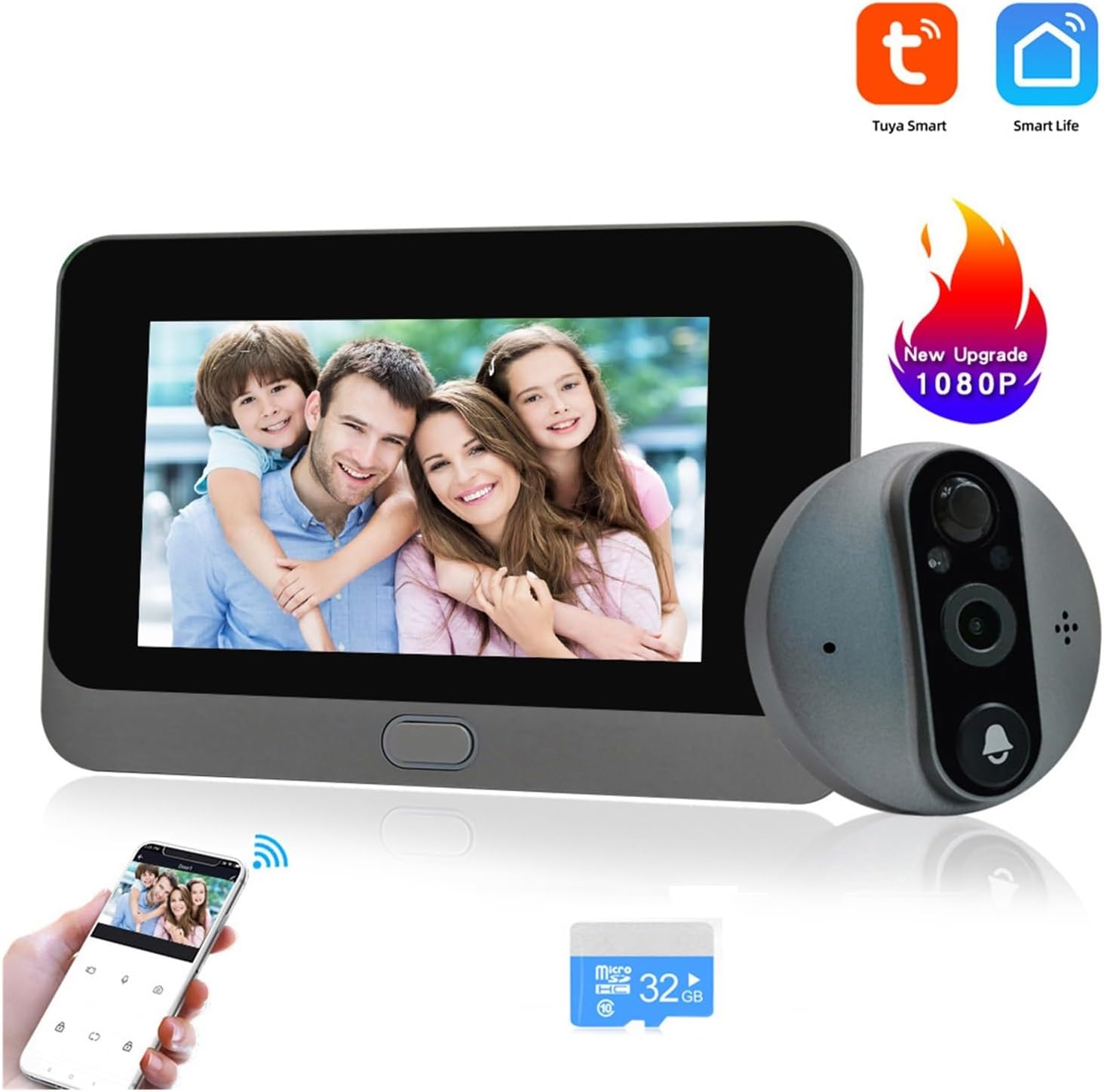 ThikK 1080P Wifi Wireless Video Doorbell Camera Tuya Smart Home Apartment Wifi Visual Peephole Door Bell Tuya Video Intercom for Home(R9S-1080P-32g) 3 61SX2JEXOJL. AC SL1500