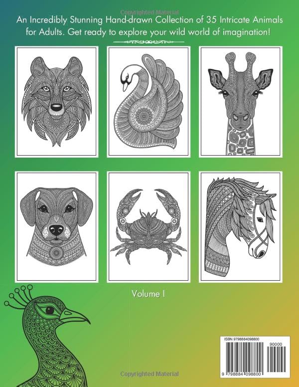 Intricate Animals Coloring Book for Adults (Volume I): Stress Relieving Mandala Animal Designs - Image 2
