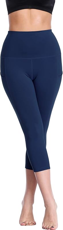 NELEUS Women's Yoga Capris Running Tummy Control High Waist Workout Leggings with Pockets,2 Pack,109,Black,Navy Blue,S image 4