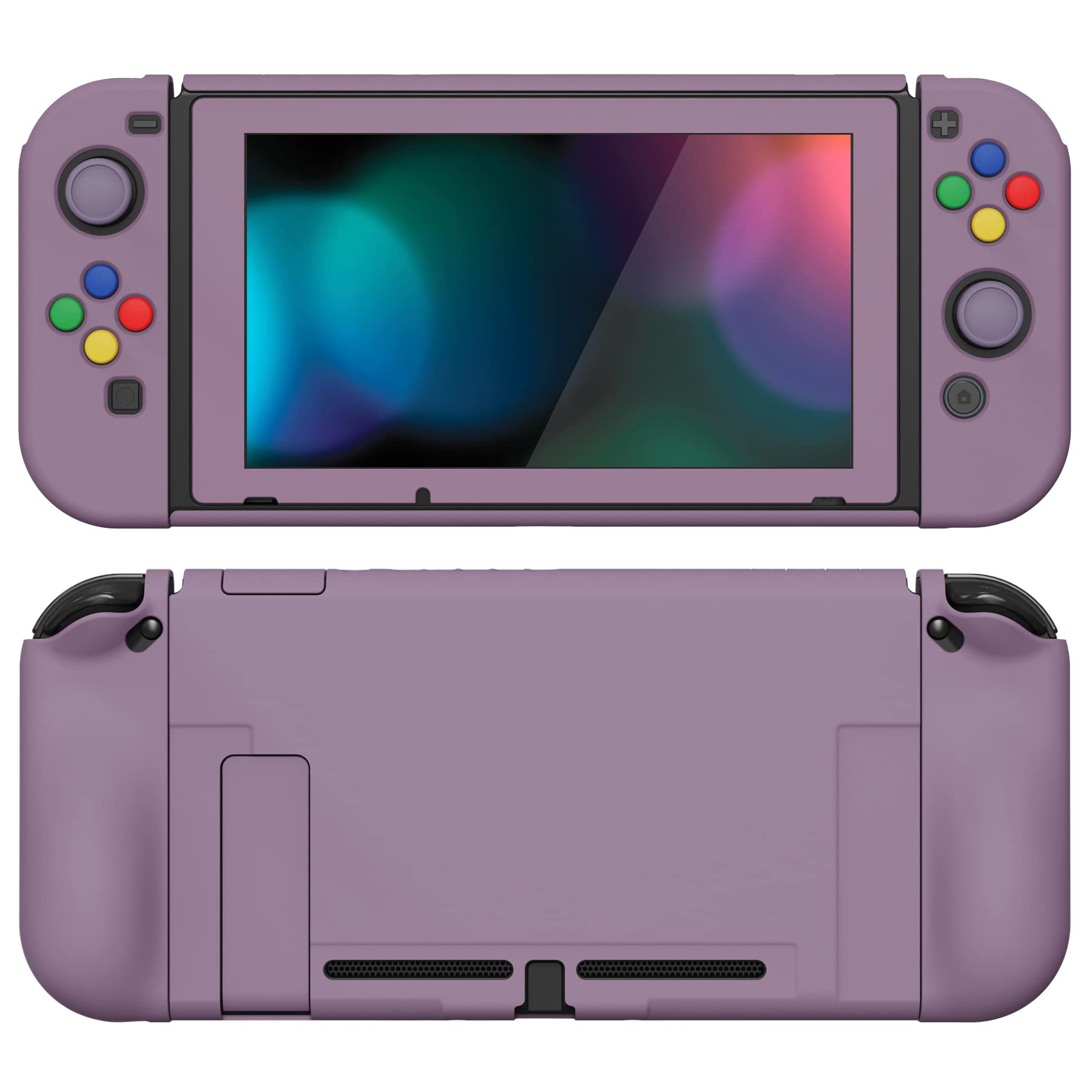 PlayVital Etui Ochronny do Nintendo Switch z Osłoną Ekran,Case Hard Shell do Switch,AlterGrips Ergonomiczna Protective Cover z Kciuka Caps&Caps Przycisków-Ciemnoszary Fiolet