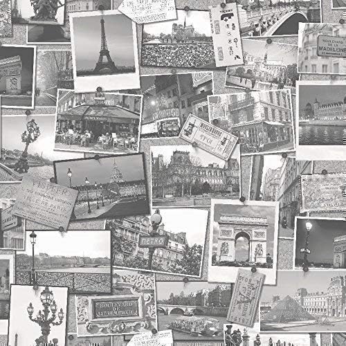Memories of Paris Holden Decor Black White Photo Postcard Patterned Wallpaper 98040