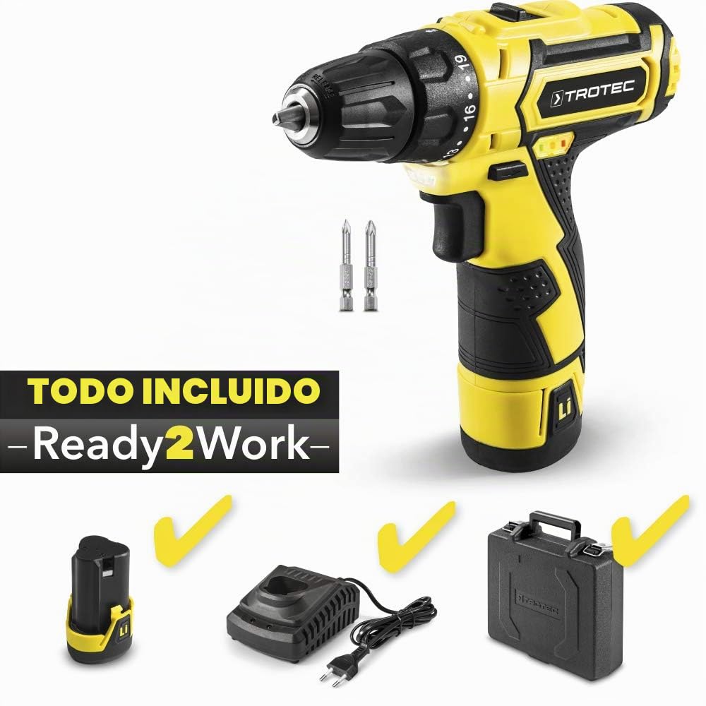 TROTEC Taladro Perforador a Batería PSCS 11-12V, Luz LED integrada, Portabrocas de Sujección rápida, Cargador rápido, Maletín de Transporte