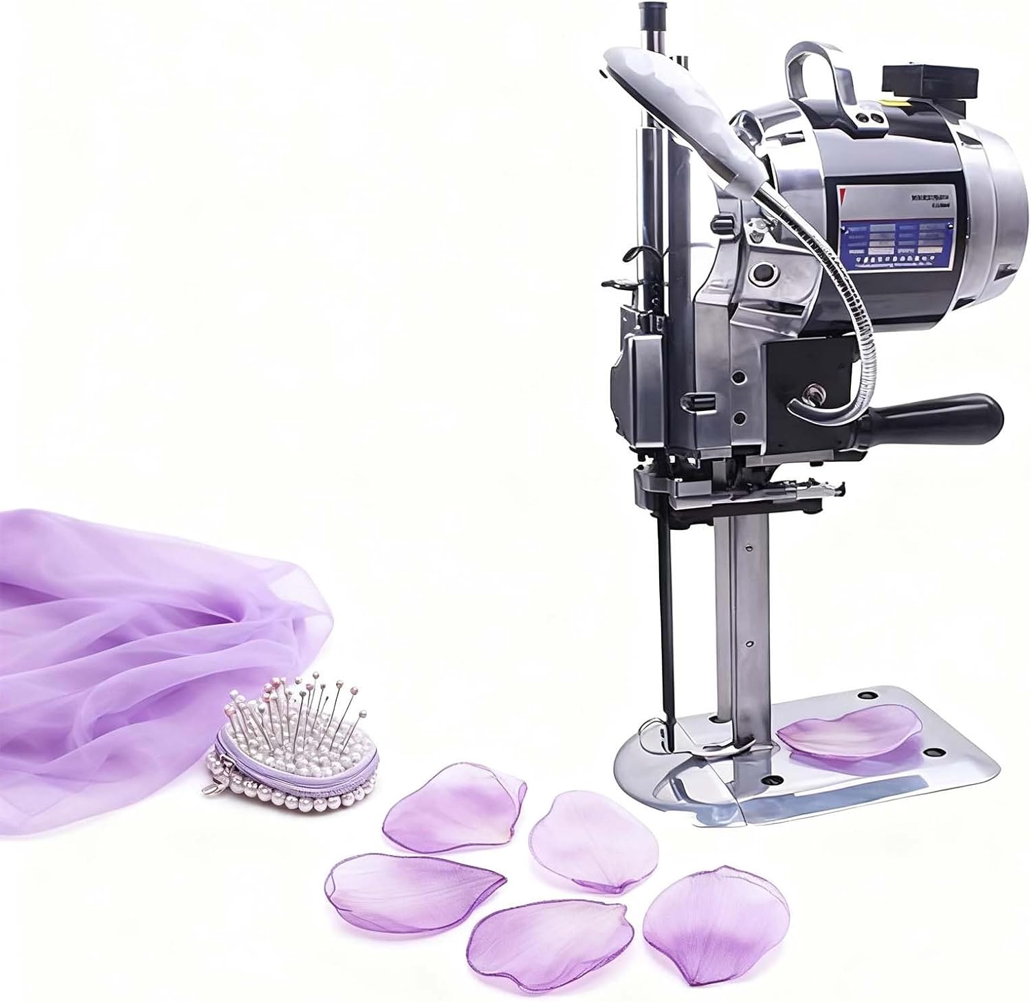 Vertical Electric Fabric Cutting Machine, Professional Straight Knife Cloth Cutter with Automatic Sharpening & All-Copper Motor, Industrial Leather Cutting for Multilayer Fabric, Carpet(17in)