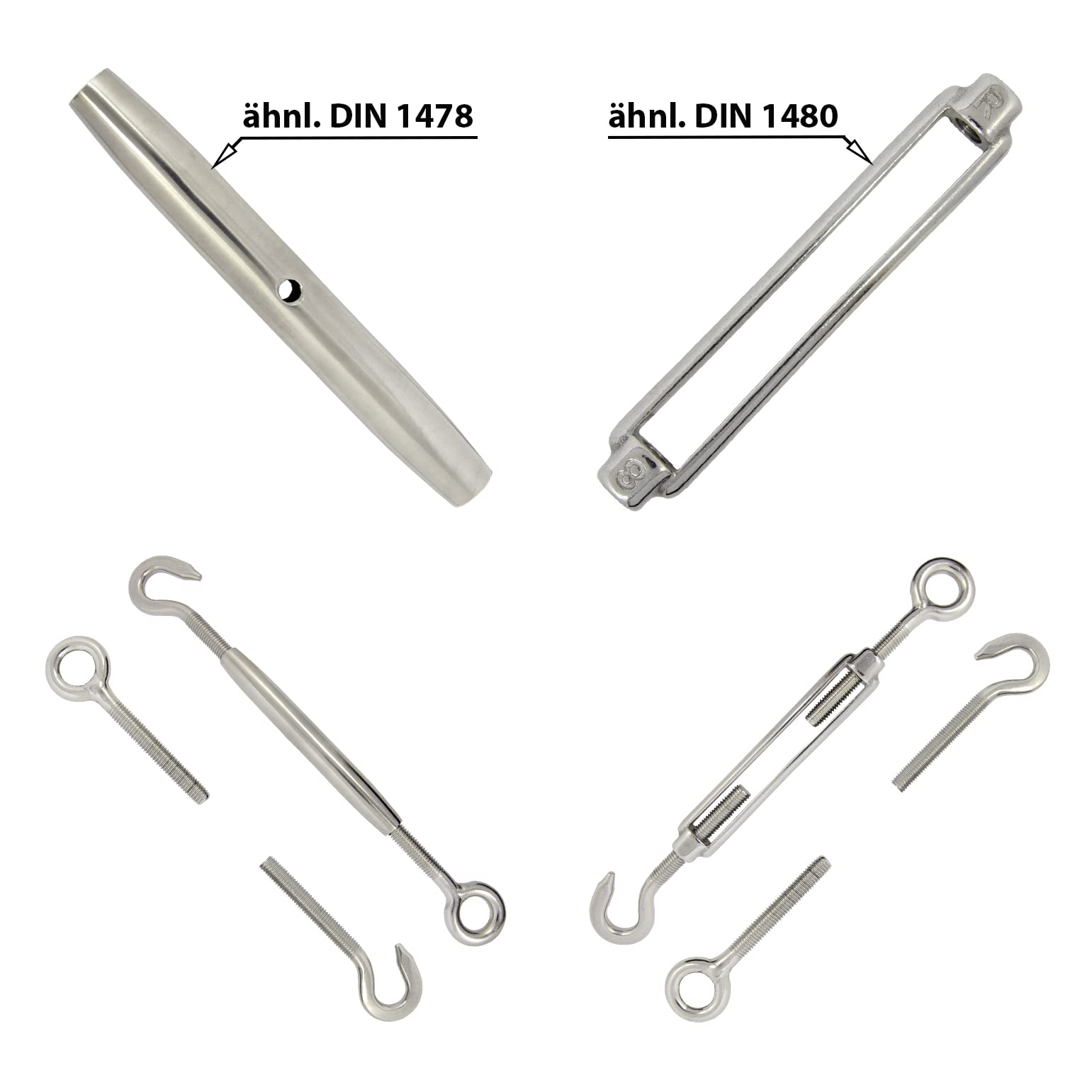 Spannschlossmutter ähnl. DIN 1478 V4A M10 - Spannschloss Links - Rechts Seilspanner Edelstahl Wantenspanner