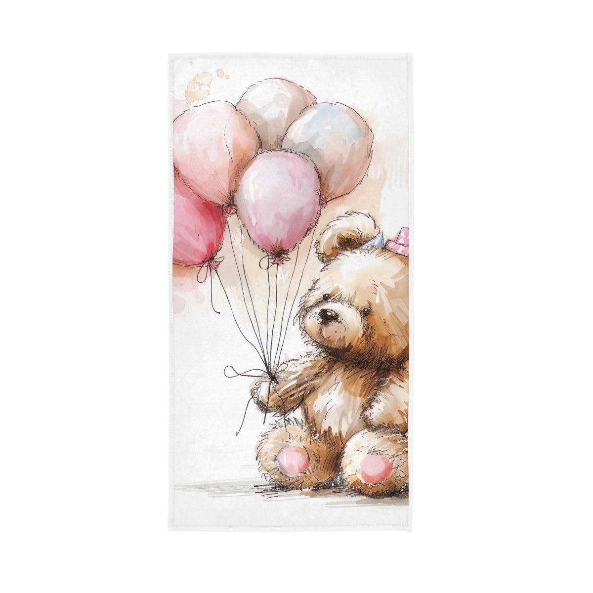 HUYGD Cute Bear Holding Balloons Farmhouse Hand Towels Bathroom, Hand Towels for Bathroom, Travel, Camp, Hotel, Spa 15 x 30 Inches