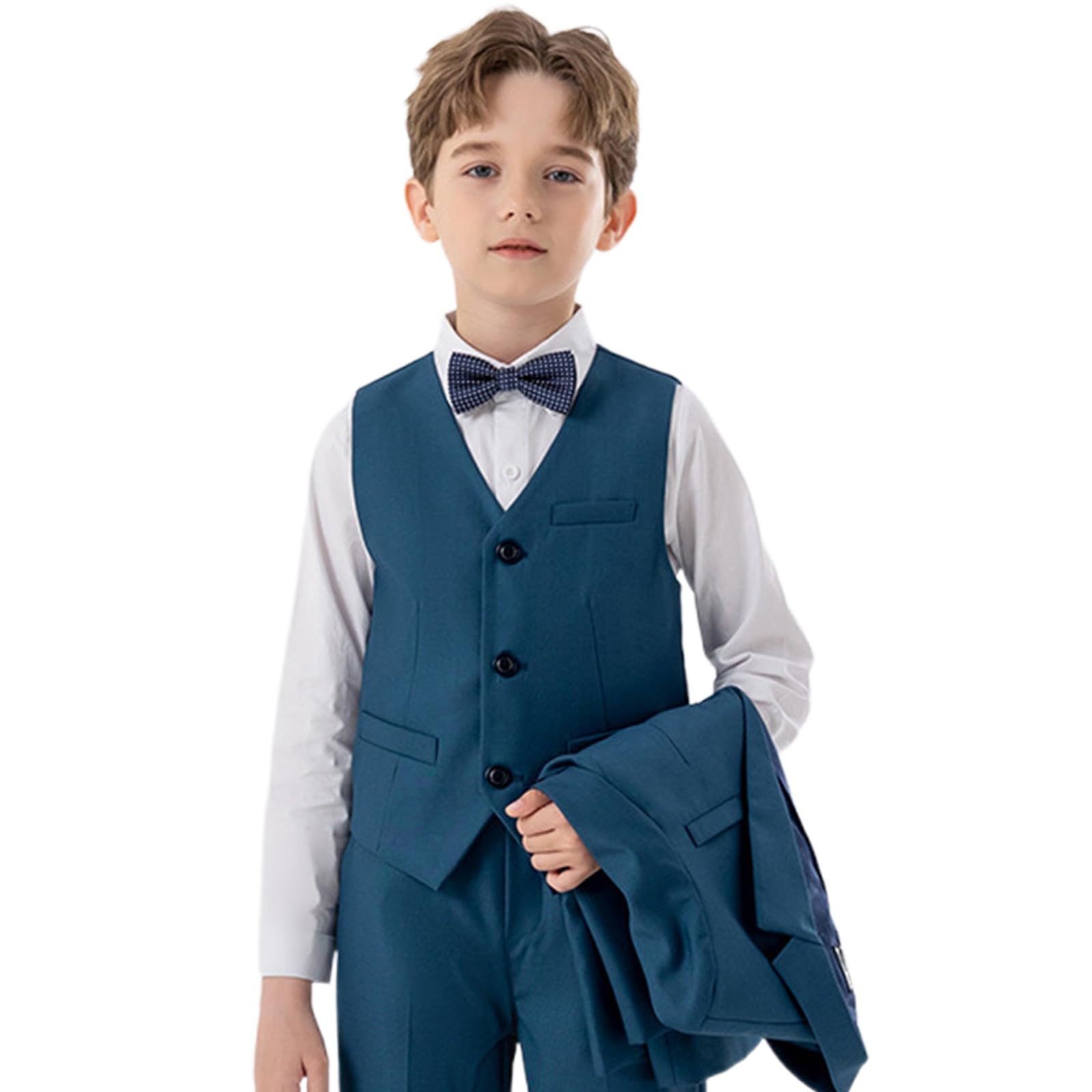 Generisch Kinder Bekleidung Junge Jungen Business Anzüge Mantel 4 Stück Outfit Smoking Set Für Kinder Formelle Anzug Für Jungen Mit Weste Hosen 10 9 (Green, 9-10 Years)