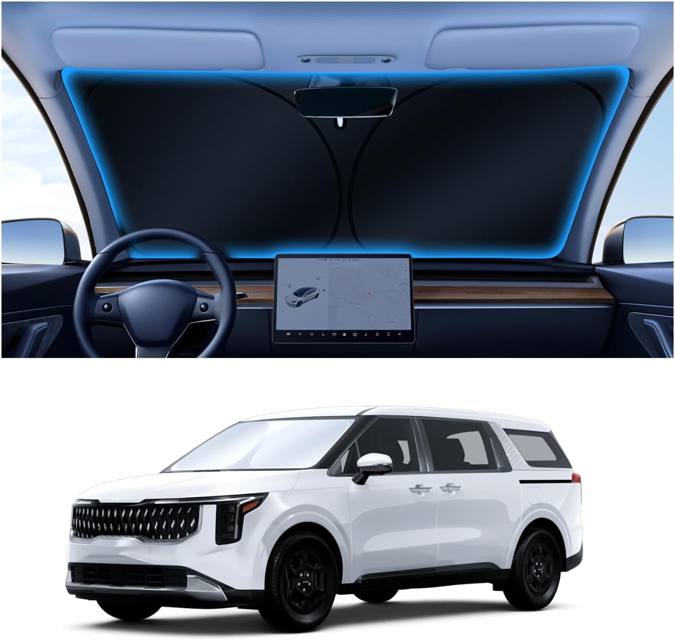 Canvcle Windshield Sun Shade for 2022-2024 Kia Carnival Accessories Thicken 6-Layer Front Window Sunshade Cover Sun Visor Protector Foldable Block UV Rays Keep Vehicle Cool