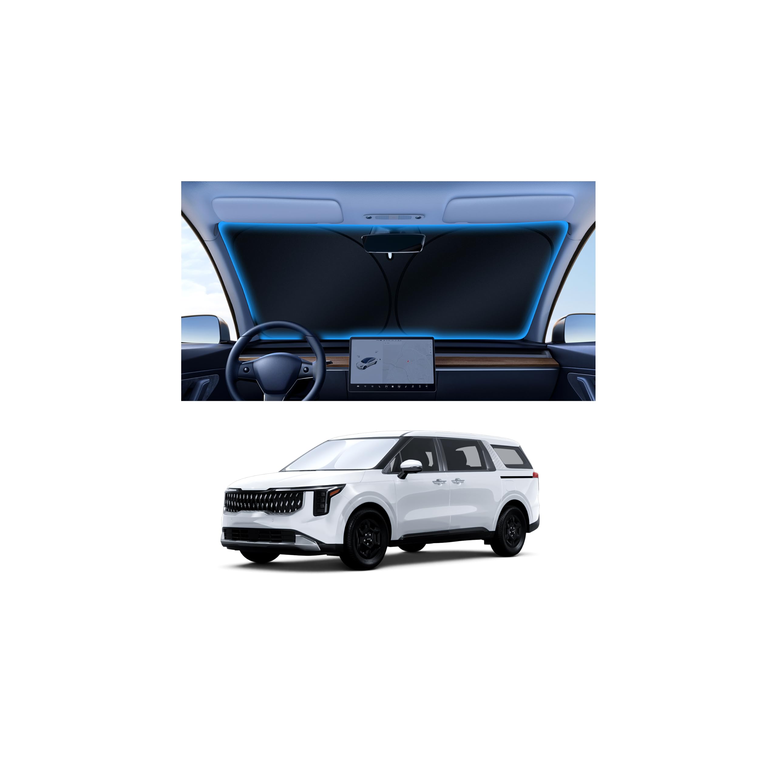 Canvcle Windshield Sun Shade for 2022-2025 2026 Kia Carnival Accessories Upgraded Double-Layer Front Window Sunshade Cover Sun Visor Protector Foldable Block UV Rays Keep Vehicle Cool