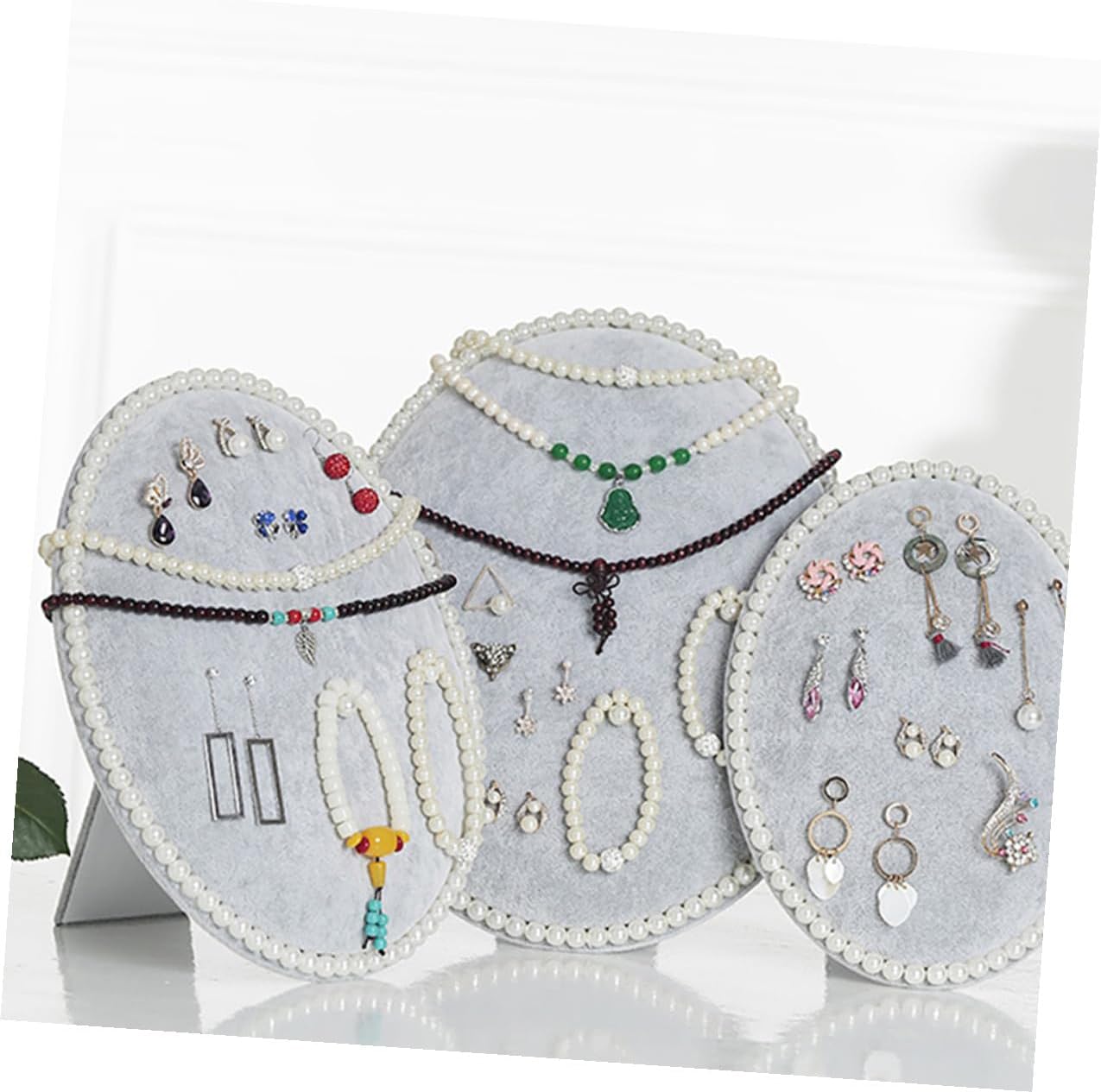 POPETPOP Earring Display Stand Wall-mounted Organizer Large Oval Pearl Board with Velvet Surface Ice Gray, Jewelry Storage Rack for Earrings and Necklaces, Home Accessory Organizer for Wall