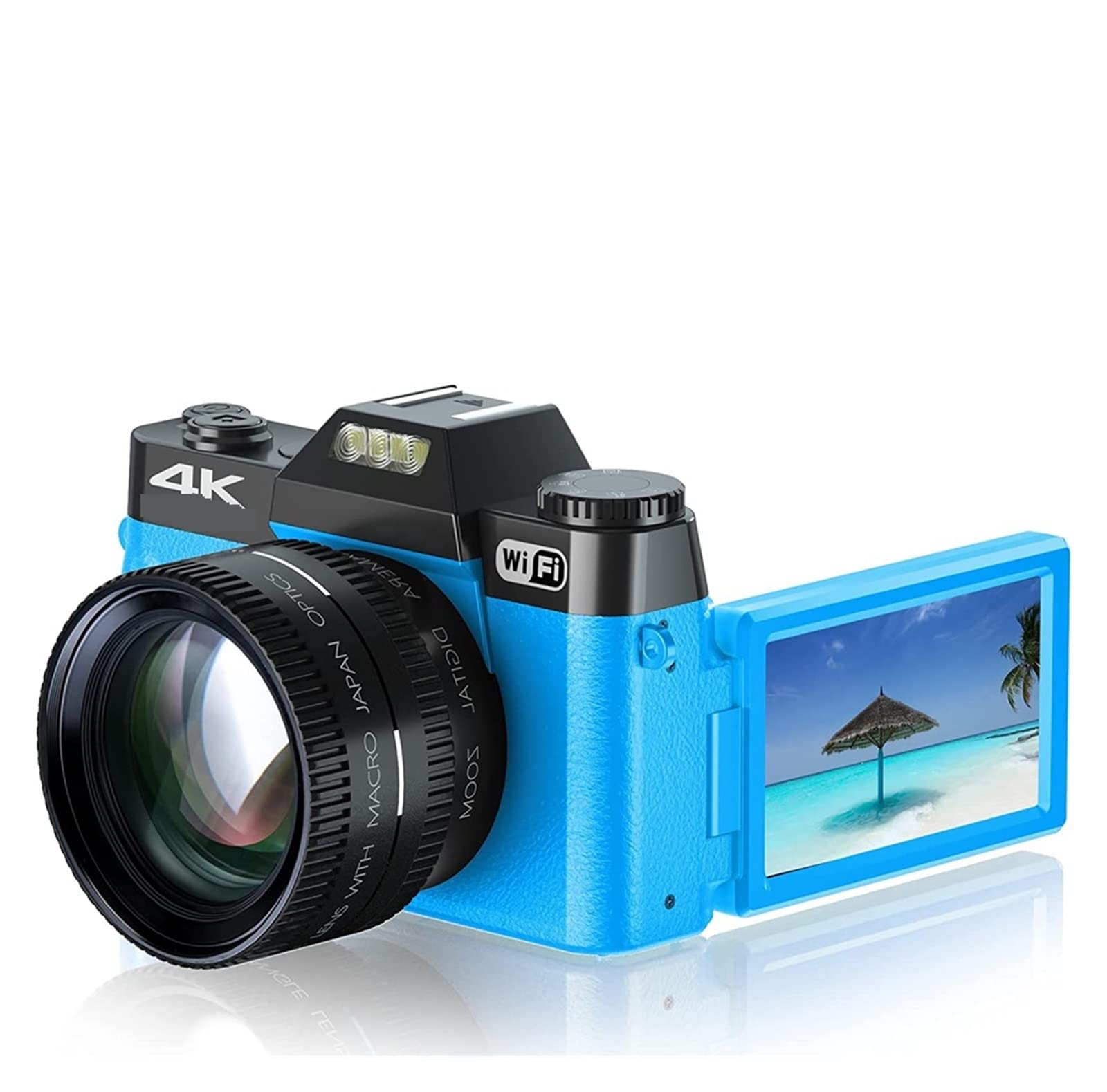 Videocamera, Obiettivo macro 48MP Fotocamera AF for la fotografia 16X Videocamera grandangolare 4K Streaming Webcam Flip Screen Videoregistratore(32G TF Card,With 2 Lens)