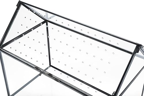 Miniatura 6 de HighFree Terrario geométrico de vidrio con tapa acrílica, terrario negro con forma de casa con agujeros de respiración para caracoles, suculentas,