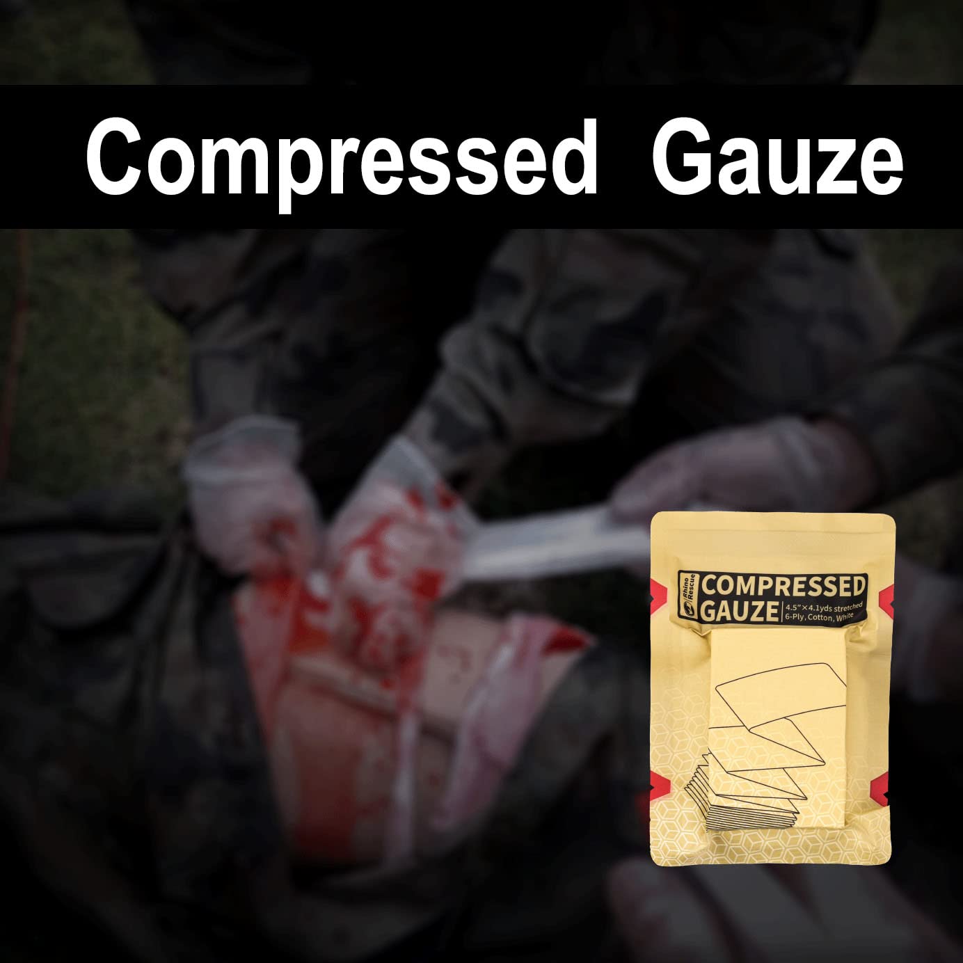 RHINO RESCUE Kit Individual de Control de Hemorragias, Kit de Trauma IFAK, Botiquín Militar de Primeros Auxilios con Torniquete, Gasas Hemostáticas, 6 "Vendas Israelíes, 2 Gasas Comprimidas