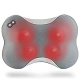 Tecart Self-Energizing Shiatsu Pillow Massager with Heat and 4 Rollers for back neck full body massage for Women Men Chair Car Home Office and Portable