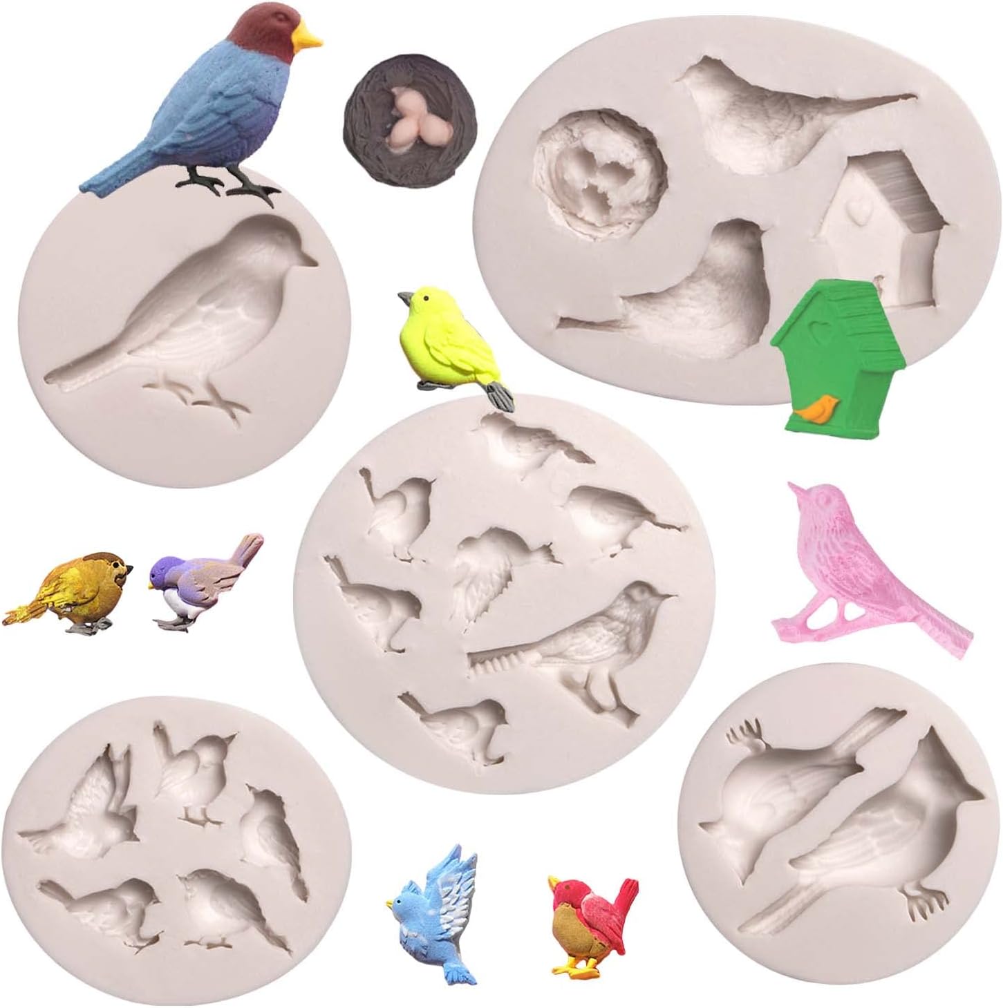 Cardinals Birds Chocolate Silicone Molds, 5 Packs Birds Fondant Molds for Baby Shower Cake Decoration,Cupcake Toppers, Forest Theme Party Cake,Clay, Resin, Candy