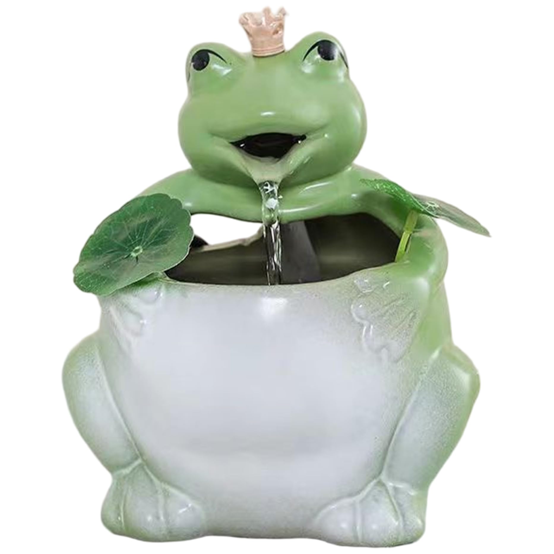 Fuente de agua de cerámica Otbushit con diseño de rana y cascada relajante USB