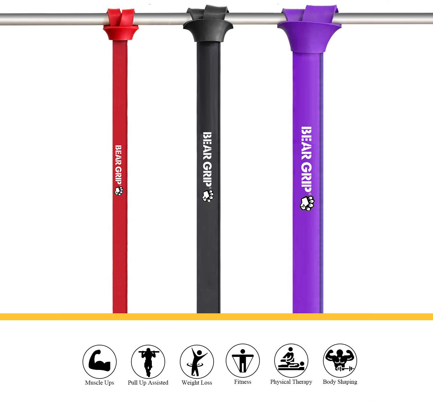 Bear Grip - Klimmzughilfe-Bänder | Strapazierfähige Widerstandsbänder für unterstützte Klimmzüge, Yoga, Stretchmobilität, Crossfit, Krafttraining für