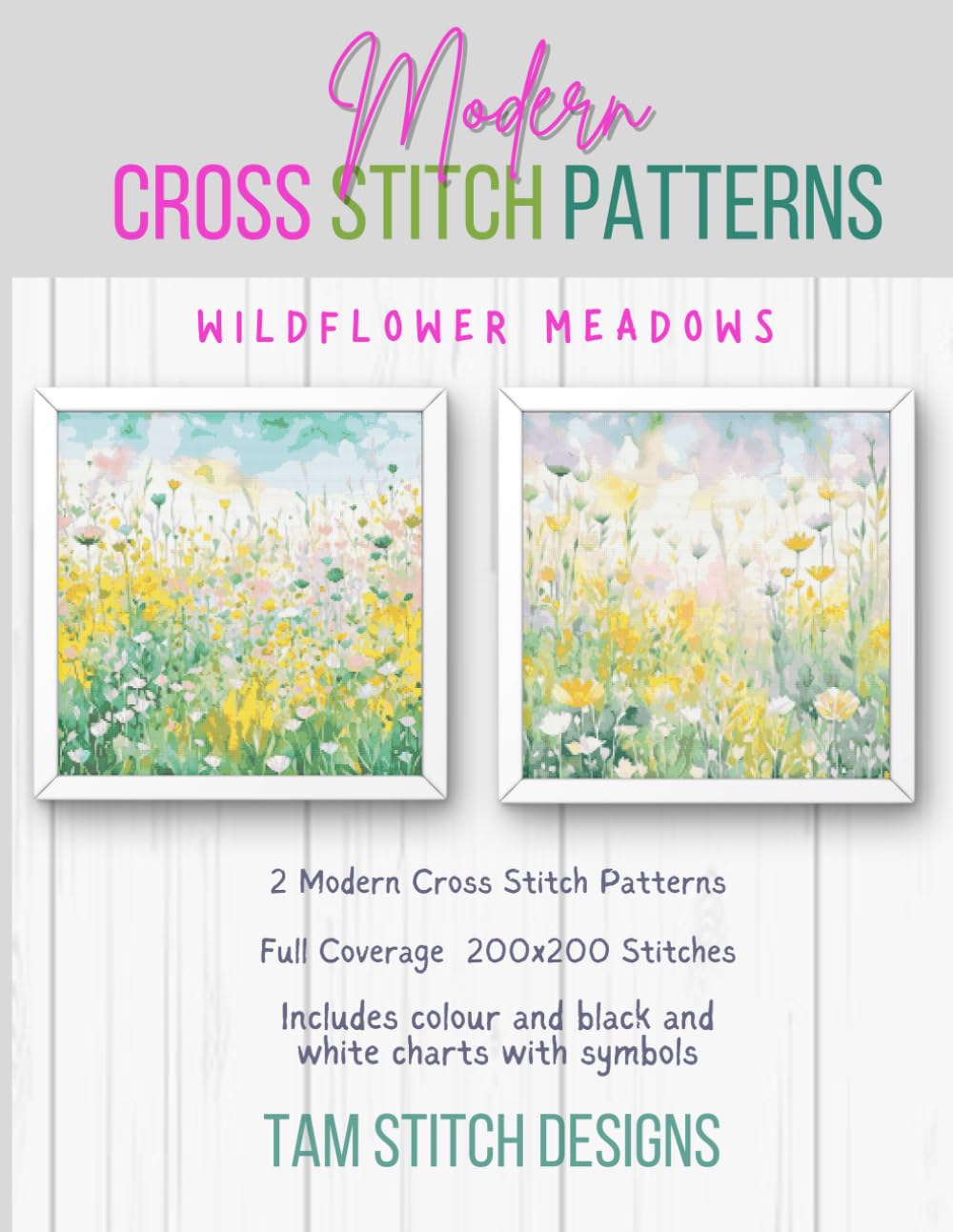 Cross Stitch Patterns - Modern Watercolour Flower Meadow Counted Cross Stitch Pattern Charts
