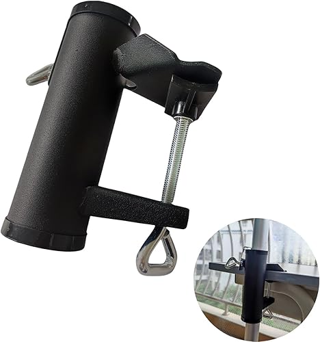 Soporte de abrazadera para paraguas para exteriores, resistente con clip de montaje para sombrilla de patio, color negro