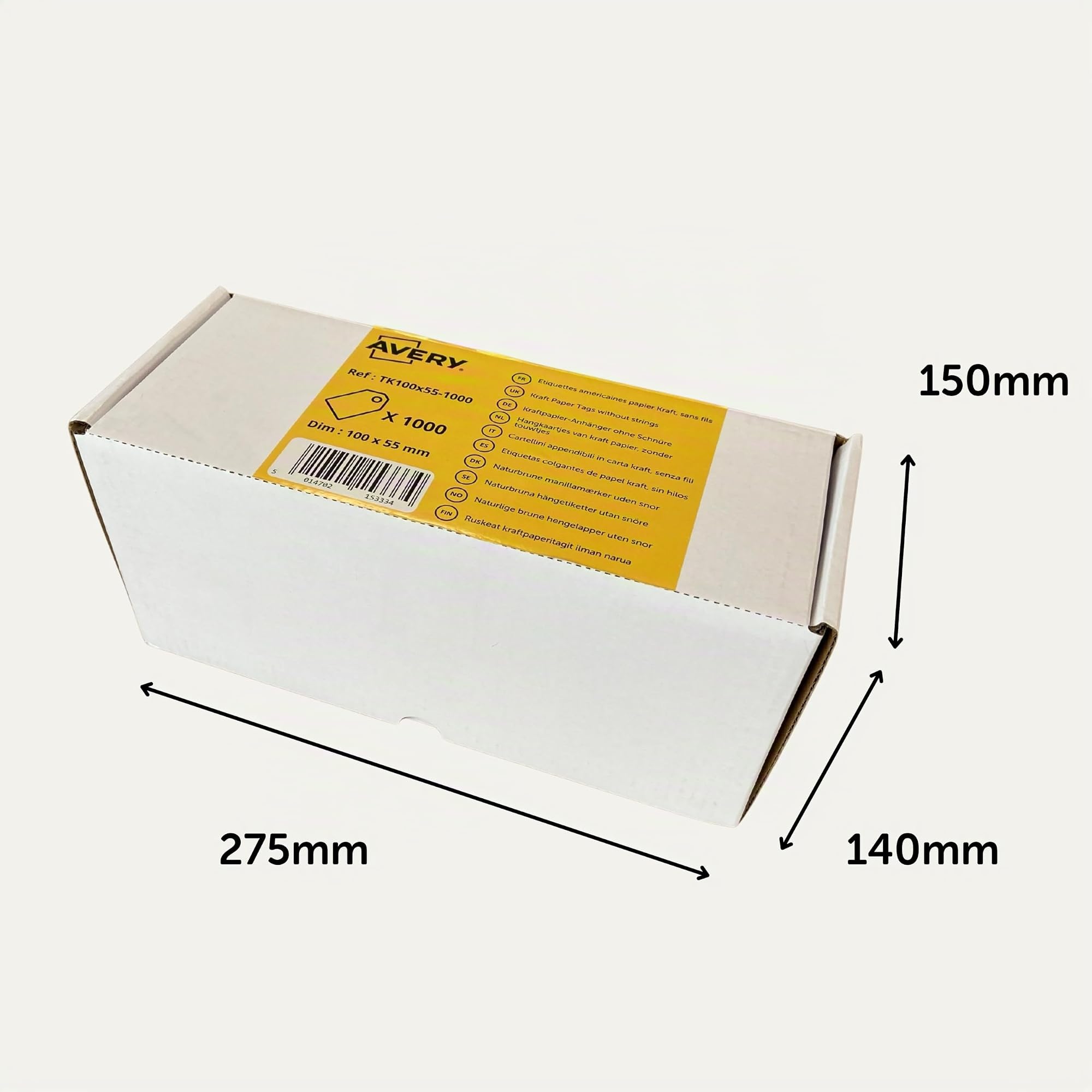 AVERY Boîte de 1000 Étiquettes Américaines Kraft avec Fil de Fer 120 x 60 mm Étiquette Prix Vêtement Carton avec Trou Étiquette Brocante Boutique Organisation Stock