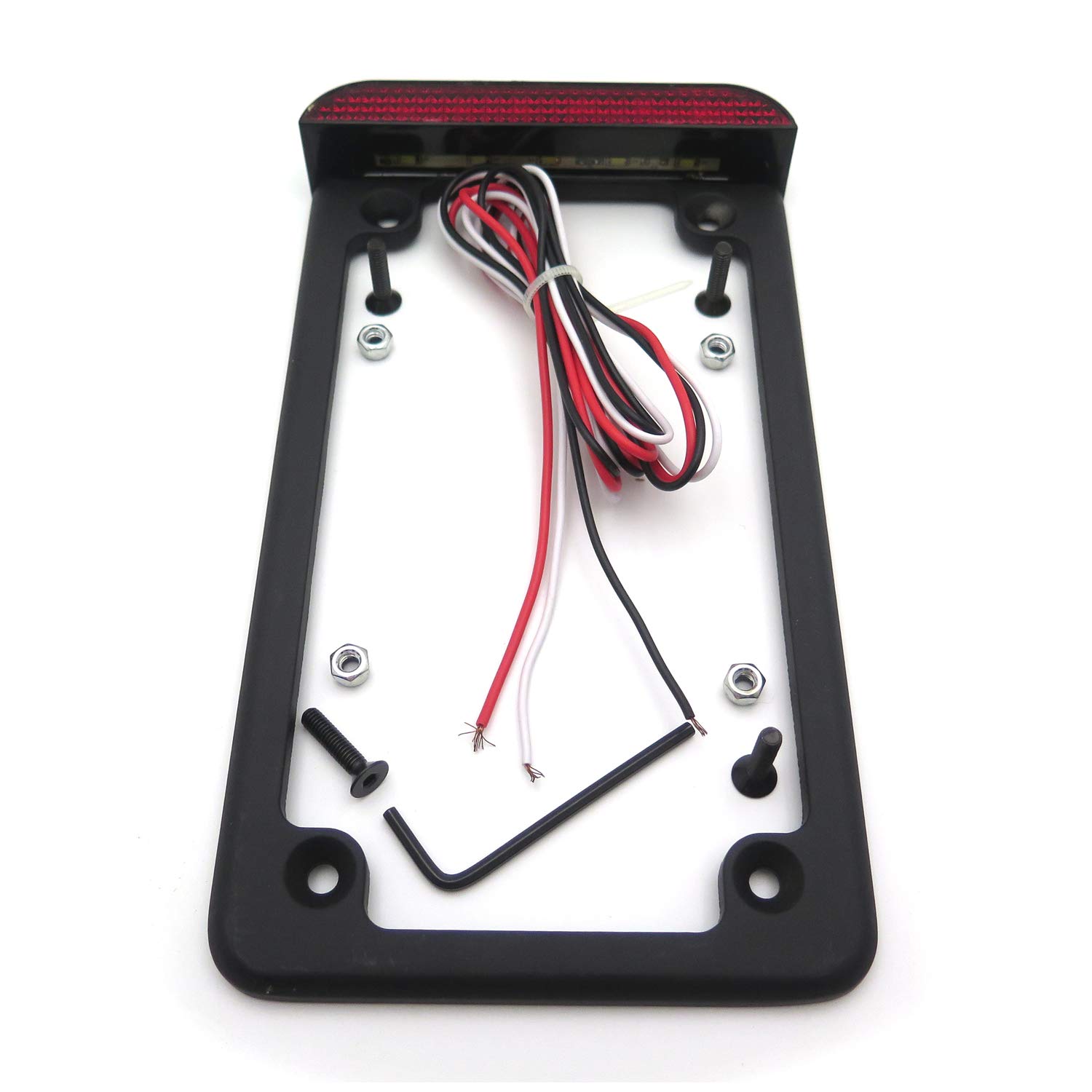 MT294-003- Motorcycle Black 7" x 4" Flat License Plate Frame Bracket Tag Holder w/ 3" LED Bar Compatible with Universal /Suzuki/Yamaha/Kawasaki/Harley