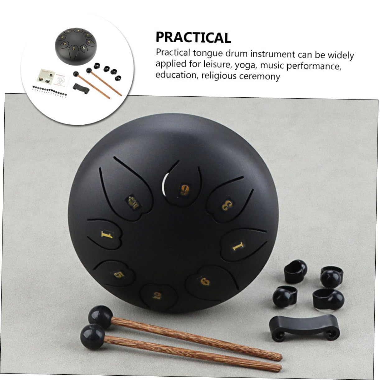 Abaodam Instrumento Etéreo Negro Grande de Metal y Madera, Percusión de Lengüeta para Educación y Yoga, Uso Prolongado