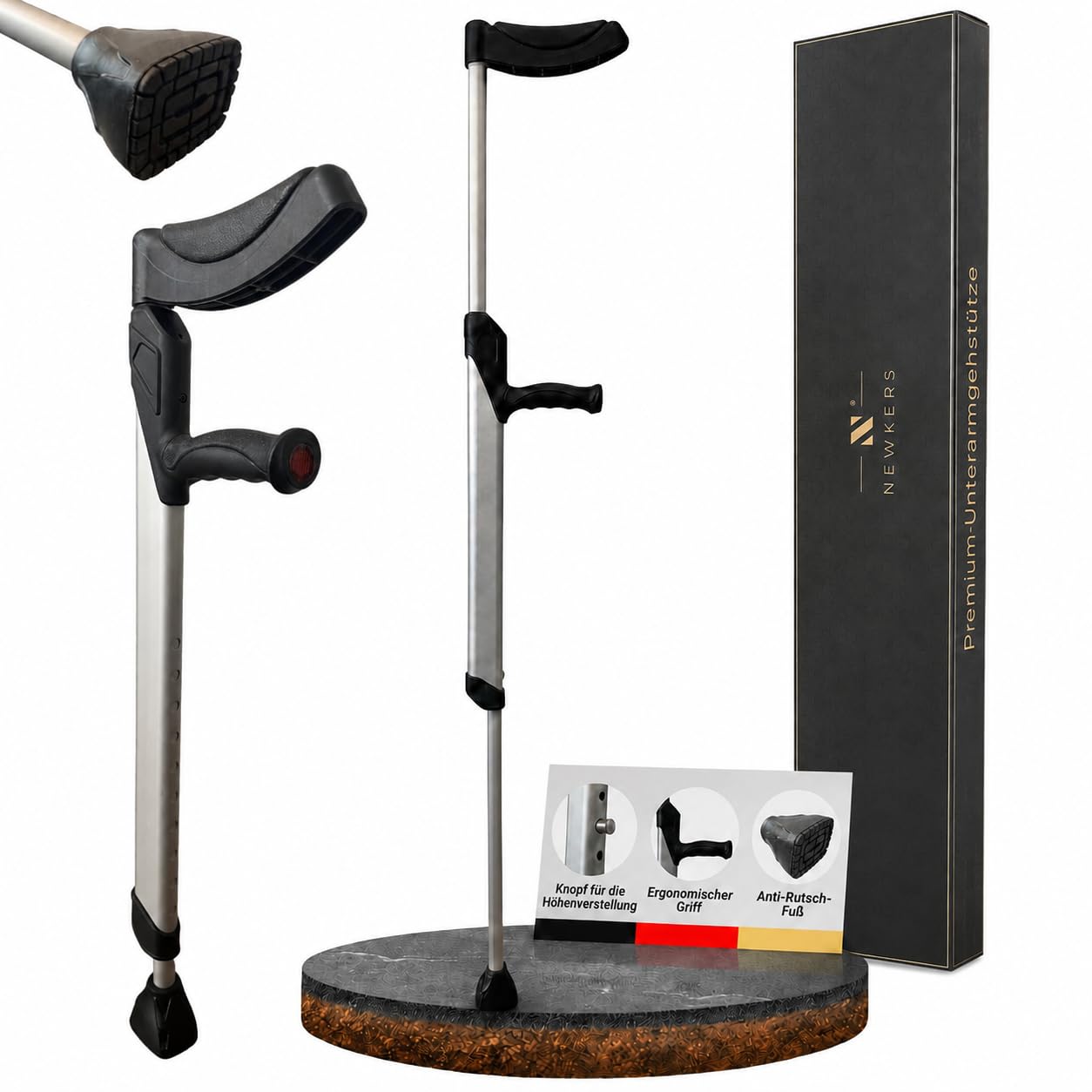 Muletas para antebrazos, 80 – 100 cm, antideslizante, 700 g | Andador de altura ajustable para adultos y personas mayores con reposamuñecas, pie antideslizante y solo 700 g de peso.