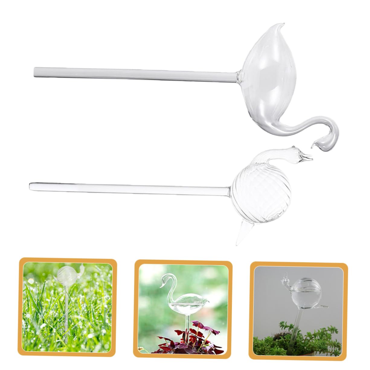 ibasenice Vetro Gocciolatore Automatico Autoirrigazione 2 Pezzi, Elegante e Pratico, per Piante in Vaso per Casa | Forma Chiocciola e Cigno, Uso in Casa e Vasi da Fiore, per Irrigazione Automatica Stile Elegante
