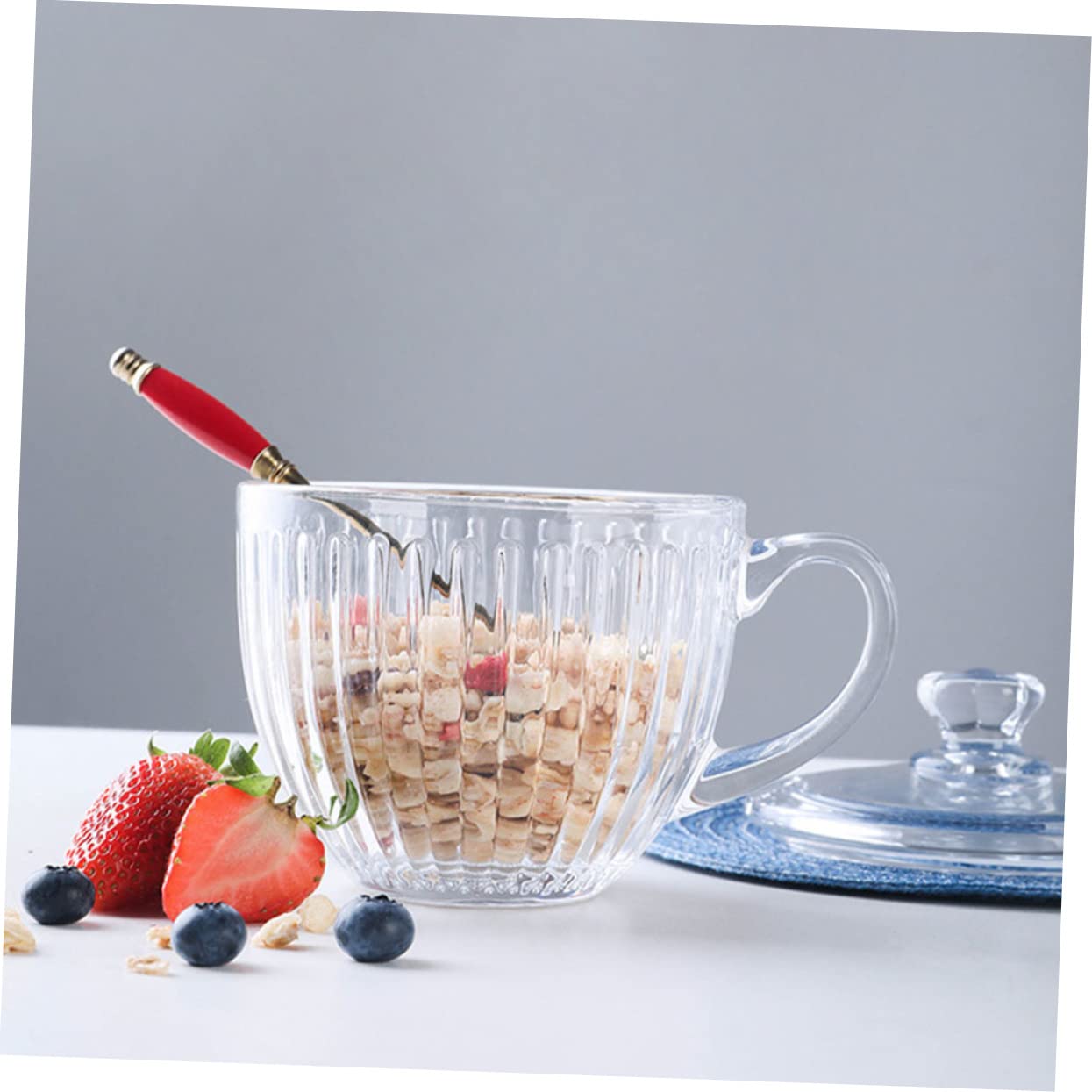 Ciieeo Grand Gobelet pour Céréales en Verre avec Couvercle, Grande Capacité, sans Rayures ni Joints, pour Desserts et Décoration la Maison