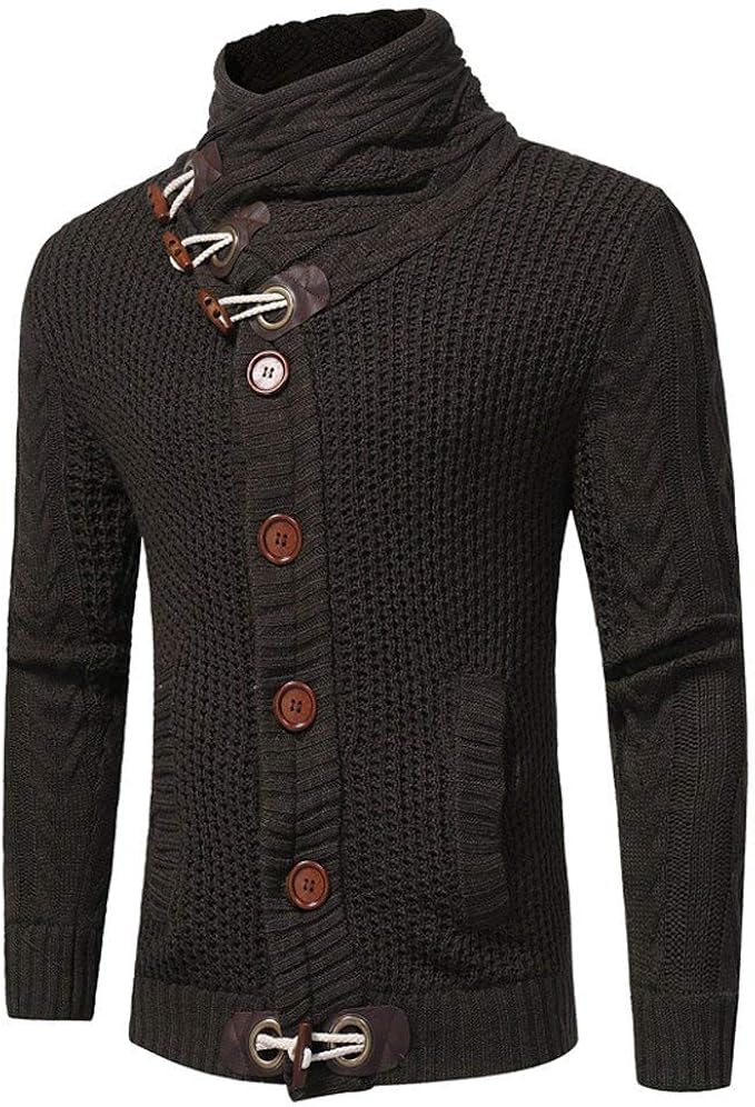 HX fashion Men Cardigan Chunky Cardigan with Stand Collar and Button