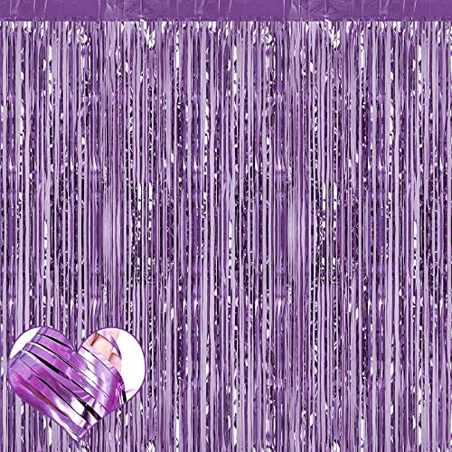 Image of 4 Pack Light Purple Fringe Curtain Backdrop, 3.2Ft x 6.6Ft Metallic Tinsel Foil Fringe Streamers Curtains Background for Photo Booth Birthday Baby Shower Party Thanksgiving Christmas Decorations
