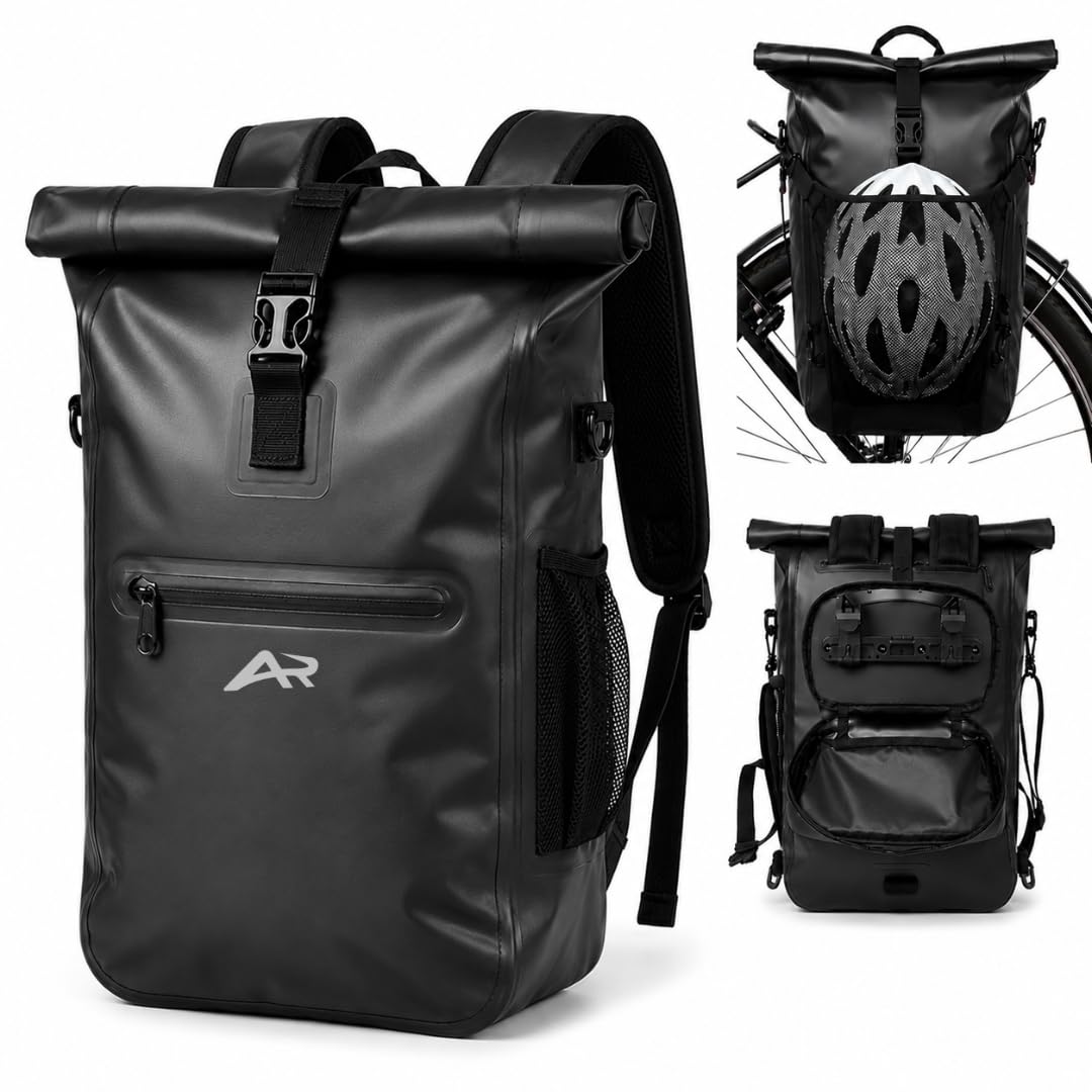 Fahrradtasche Gepäckträger 3in1: Gepäckträgertasche als Rucksack & Umhängetasche | 23L Wasserdicht | Laptopfach | Reflektierend