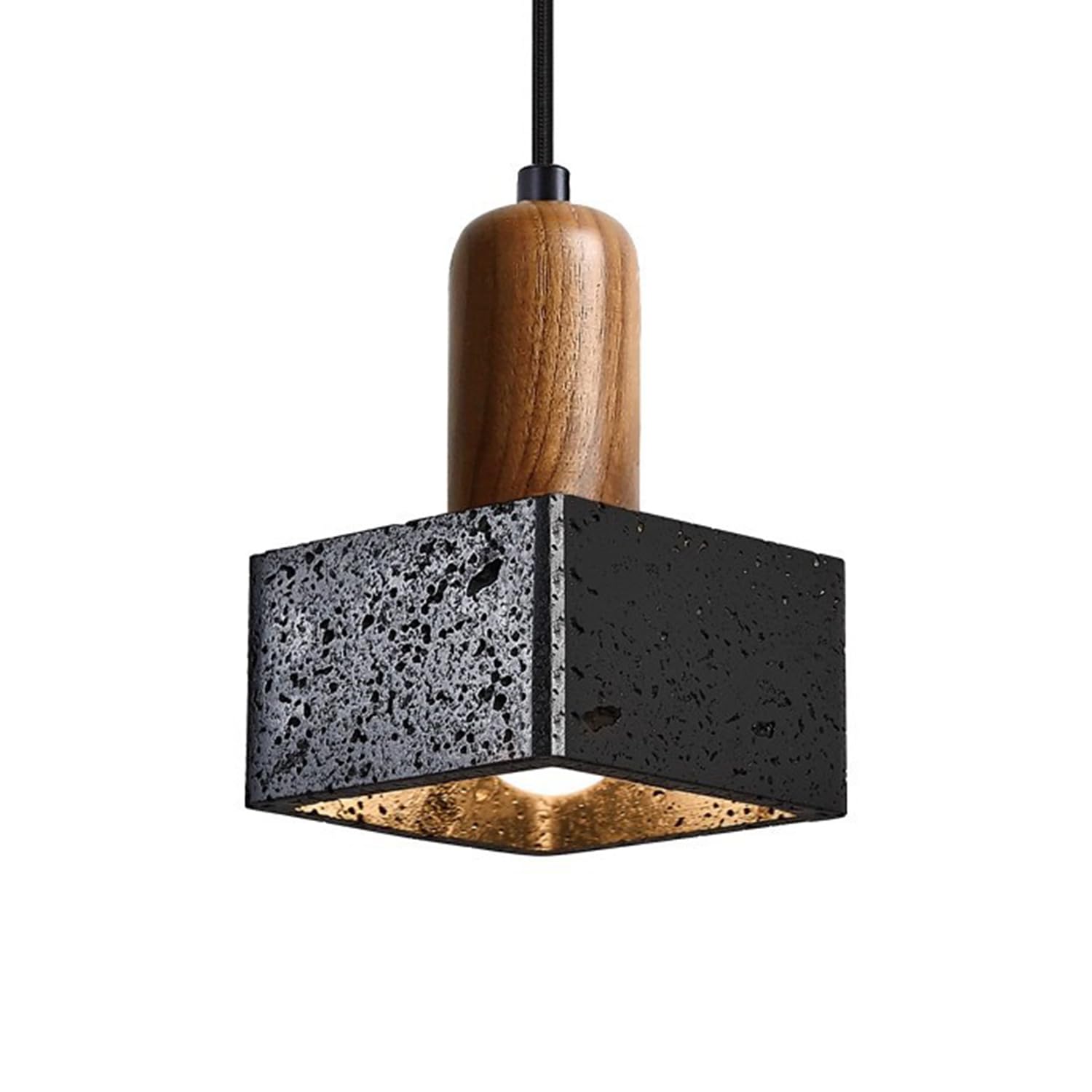 Lampa Wisząca Z Trawertynu Lampa Wisząca Kwadratowa 4,7 Cala Naturalny Porowaty Trawertyn, Sztuka Z Drewna, Podstawa E27 Wabi-sabi W Stylu Japońskim Do Domu, Korytarza, Kawiarni, Sklepu