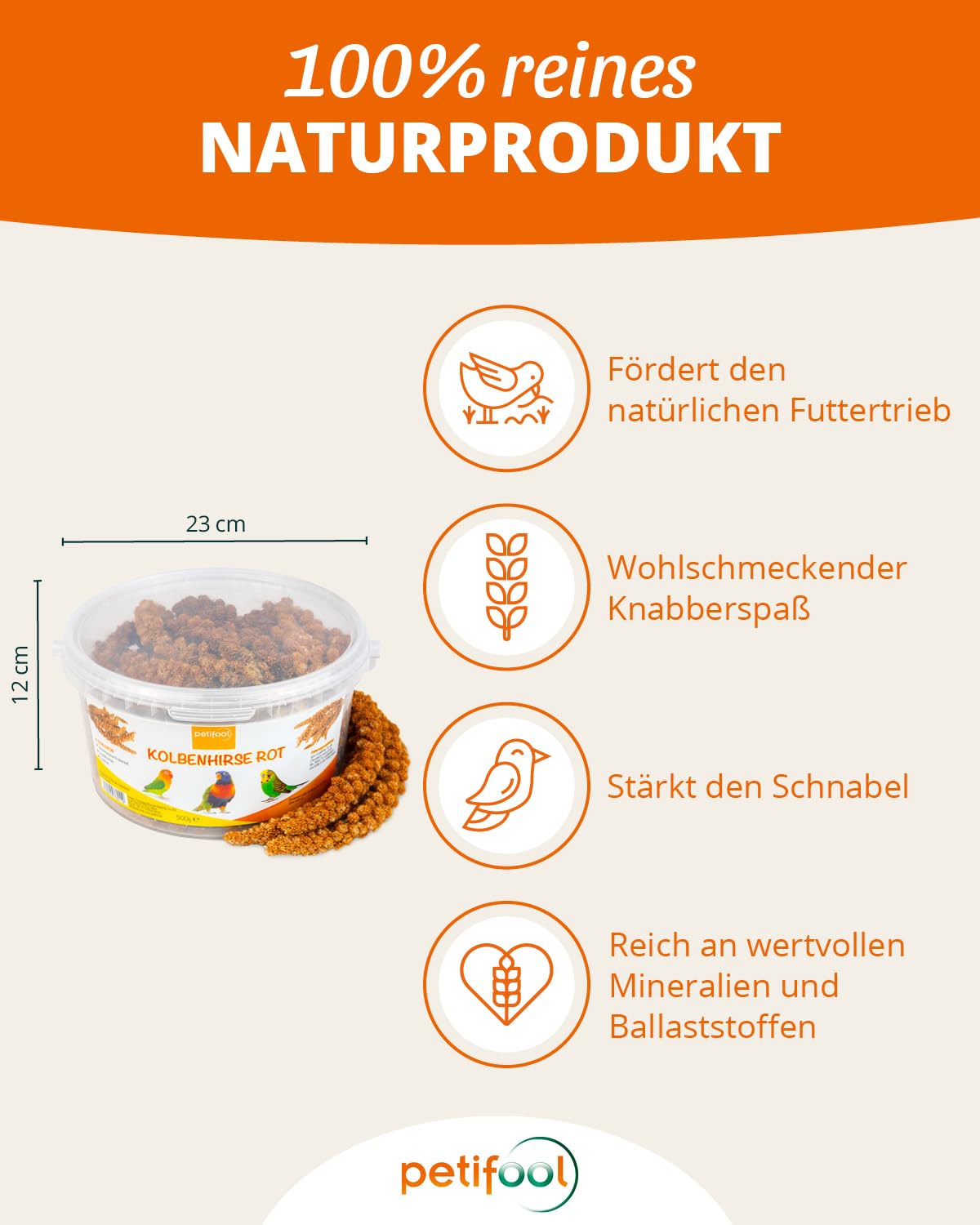 petifool Proso kolby czerwone 500 g – pasza dla wszystkich ptaków ozdobnych – karma dla ptaków – 100% naturalna