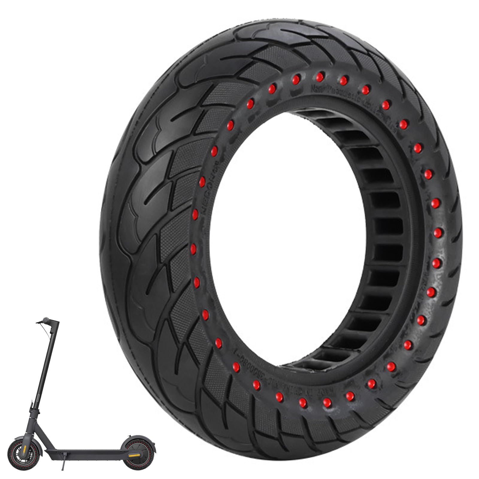 VOLOHAS 60/70-6,5 Vollgummireifen 10 * 2,5 Solide Reifen für Segway Ninebot Max G30 / G30E / G30LP Elektroroller vorne oder hinten Wabenreifen Anti-Rutsch Pannensicher (Roter Punkt 1 PCS)
