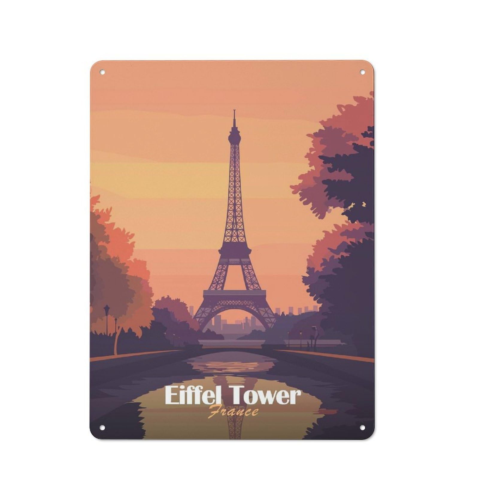 Cottage Style Eiffel Tower Sunset Decorative Tin Sign 40x30cm, Rustic Kitchen Decor for Kitchen, Cottage, Porch Or Garden Room