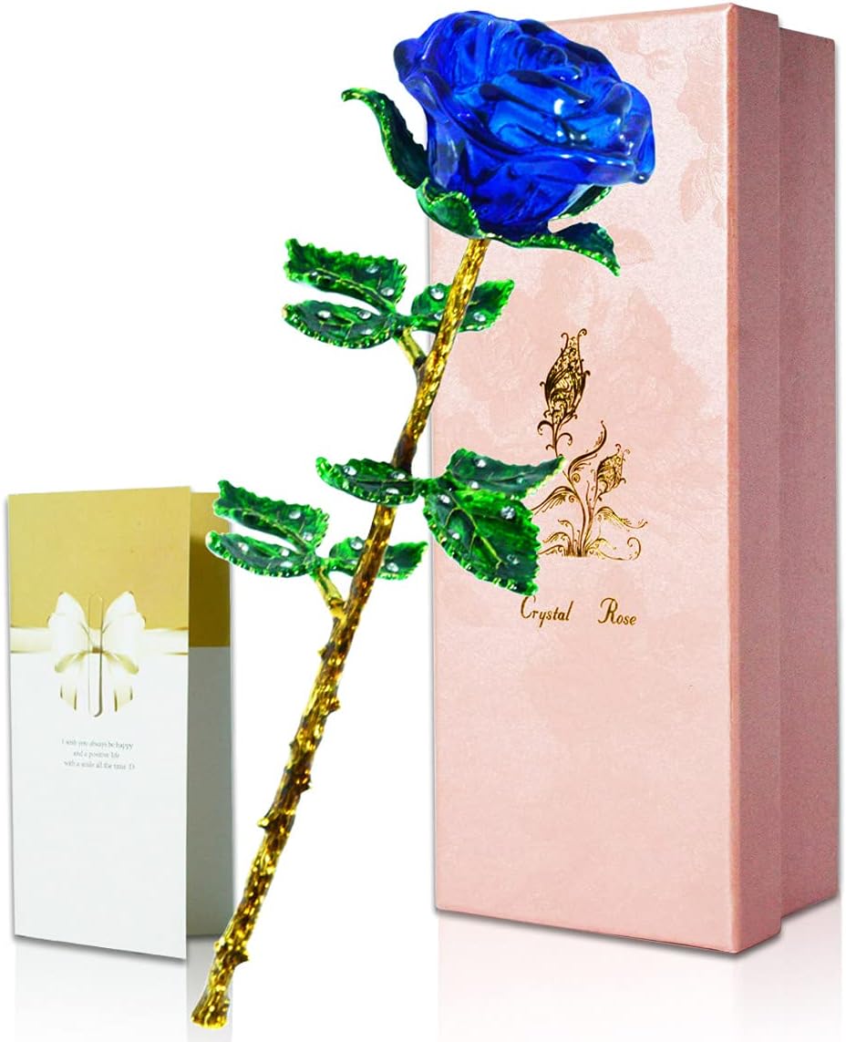 Artificial Flower, Interior Crystal, Rose, Single Flower, Never Withered, Flower, Laluna K9 Lucky Crystal Glass Rose, Crystal Ball, Popular Gift for Girlfriend, Friends, Family, Mother, Wife, Him,