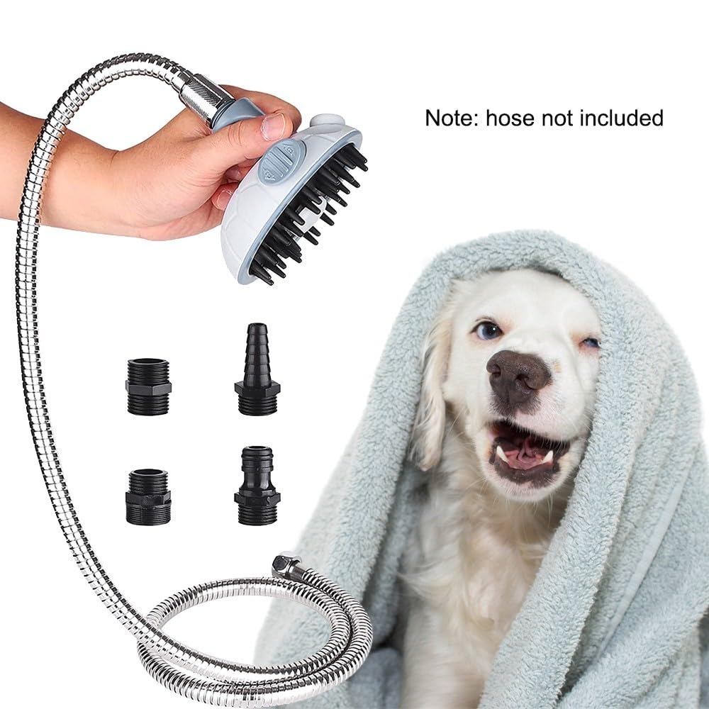 Haustier Duschkopf, Haustier Duschsprüher, Haustier-Badebürsten-Sprühset mit 4 Sprinkler-Adapter für drinnen und draußen, Baden, Pflegen, Massieren und Waschen(Schlauch ist Micht Enthalten)