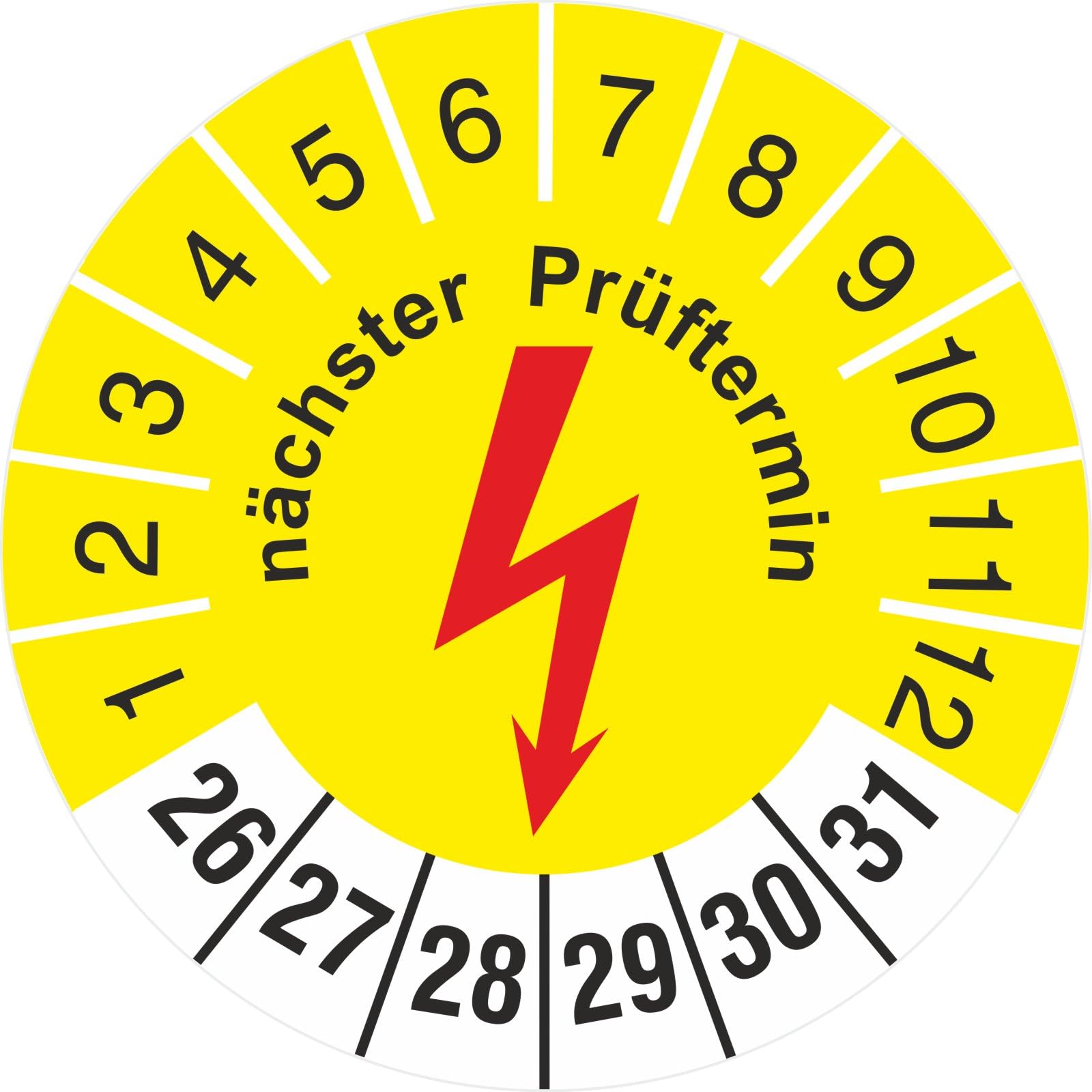 nächster Prüftermin Elektro Prüfetiketten Prüfplaketten 2026-31 (Durchmesser 30mm, 1000 Stück)