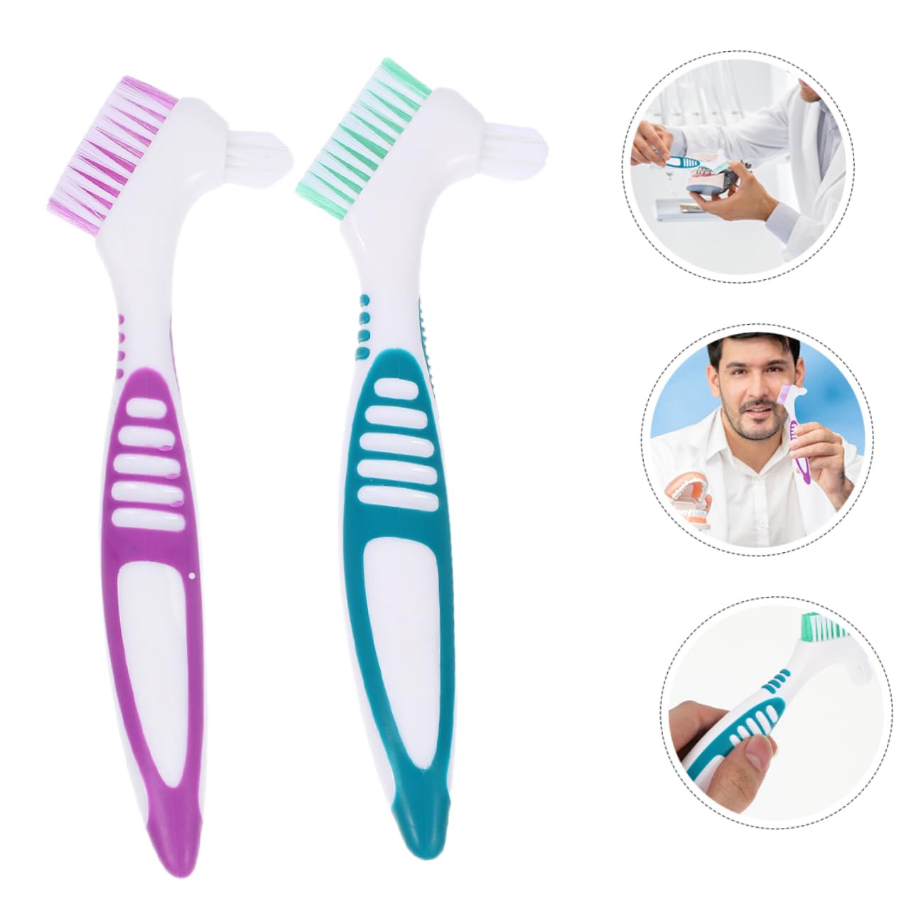 Ipetboom 16pezzi Spazzole Per Pulizia Dentiere Spazzolino Bifacciale Ergonomico Con Manico Antiscivolo Per Completa Delle Dentiere Delicate Su Gengive e Materiali Fittizi Colori