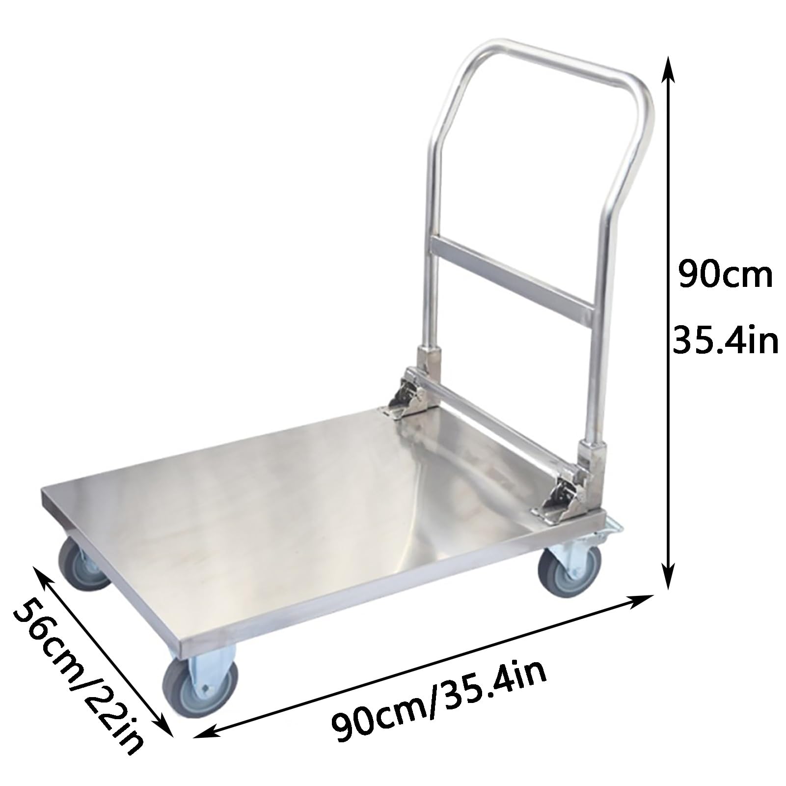 Carrello pieghevole in acciaio inox 304 resistente, con ruote, grande piano, facile da pulire, elevata capacità di carico, ideale per magazzini, fabbriche e mercati