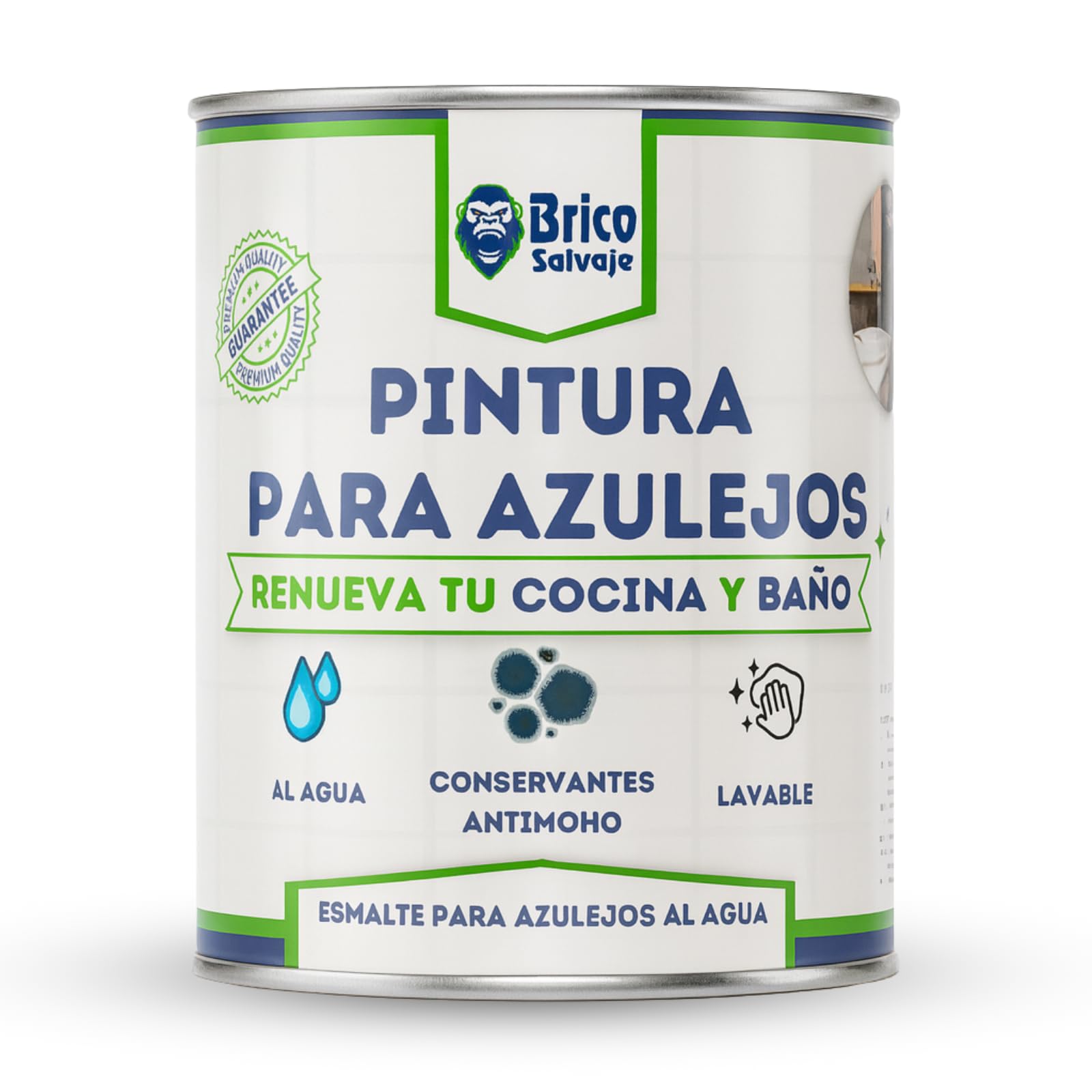 Pintura para Azulejos Cocina y Baño al Agua SATINADO | Sin Imprimación | Lavable | Gran dureza (Blanco Alpino, 750 ML)