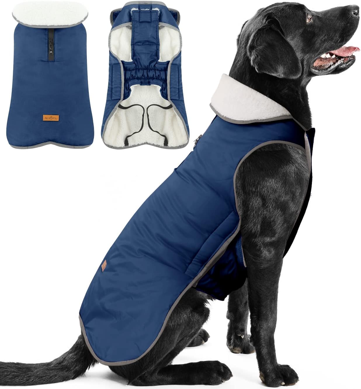 ALAGIRLS Reflective Dog Coat with Harness, Waterproof Dog Jacket Fleece