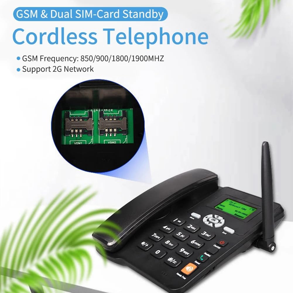 Teléfono Inalámbrico de Escritorio Compatible con gsm 850/1800/1900 MHz, Tarjeta SIM Dual, Teléfono Fijo 2G con Antena, Radio y Enchufe de la UE