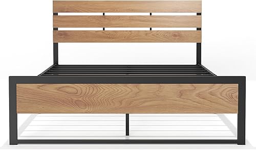 Miniatura 4 de BONSOIR Base de cama tamaño Queen con plataforma de acero estable con cabecero de madera/estribo, no necesita somier, fácil montaje, sin chirridos