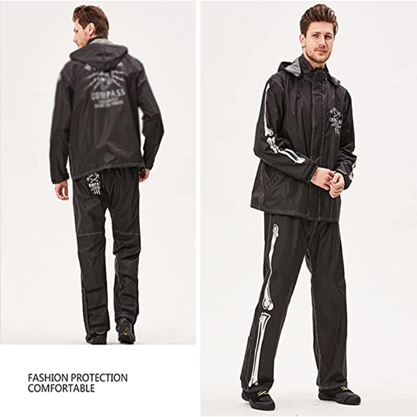 Chubasqueros Traje De Lluvia Hombres Mujeres Unisexo Chaqueta Impermeable Con Capucha Pantalones Cintas Reflectantes Para Ciclismo Senderismo Deportes Al Aire Libre ( 32-33 , 3435 , 36-37 , 38-39 , 40