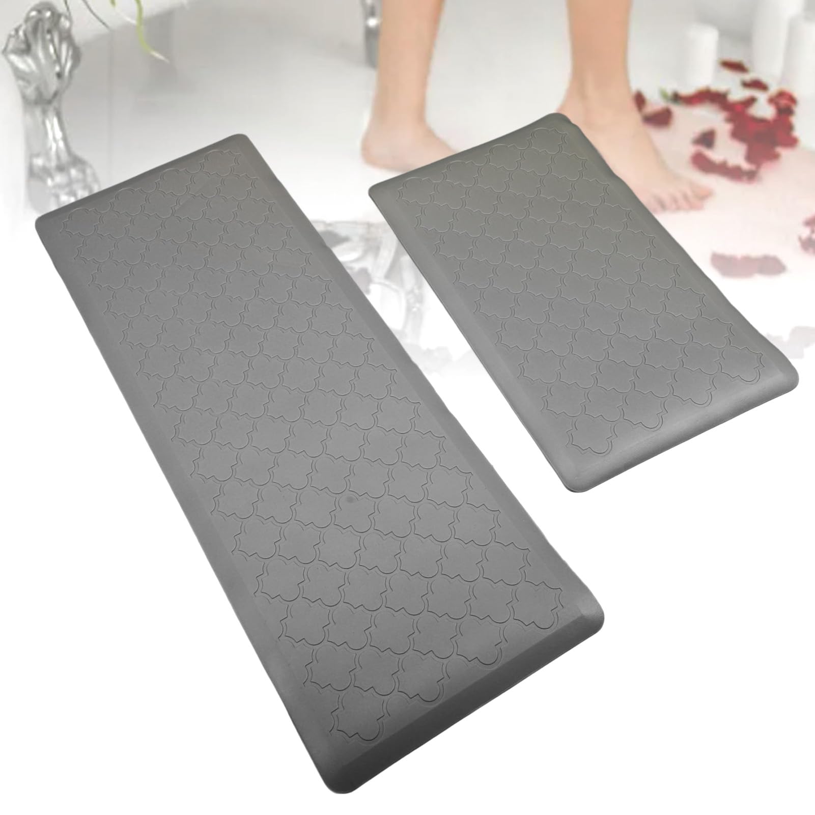 Tappetino Antifatica in Schiuma e PVC Spesso per, Lavanderia, Scrivania per Supporto in Piedi, Postura Corretta, Riduzione Affaticamento, 2 Pezzi Grigio Chiaro