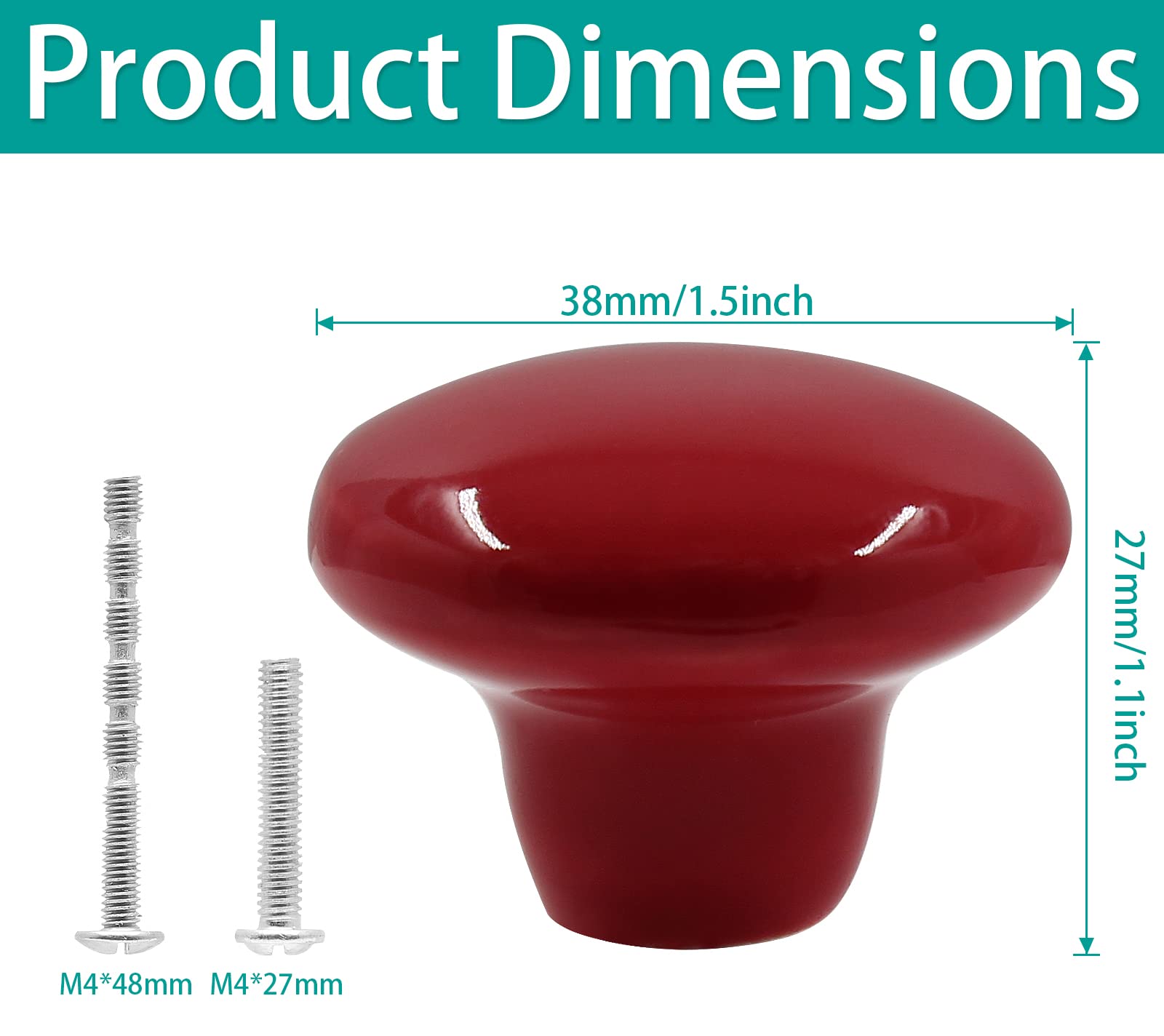 red dresser knobs Auvotuis 10Pcs Cabinet Ceramic Knobs, 1.5Inch/ 38mm Red Cute Drawer Knobs  Round Dresser Knob Pull Handles with Screws for Cupboard, Wardrobe,  Kitchen, Bedroom, Door, Kids' Room