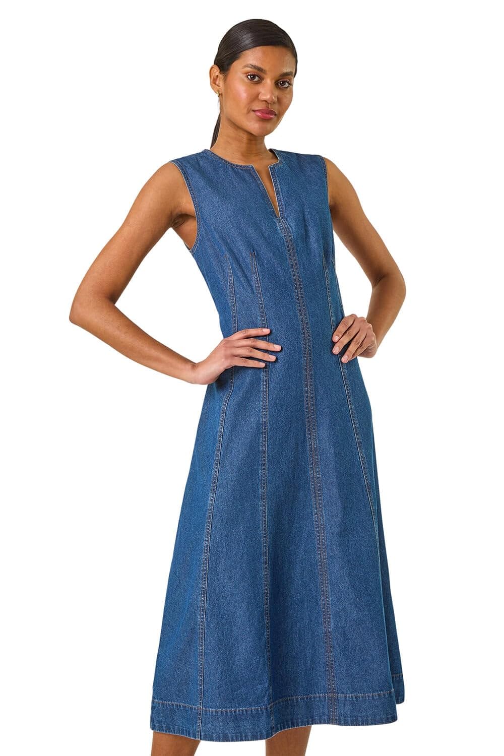 Roman Women's Mid Blue Panel Detail Midi Dress In Size 14