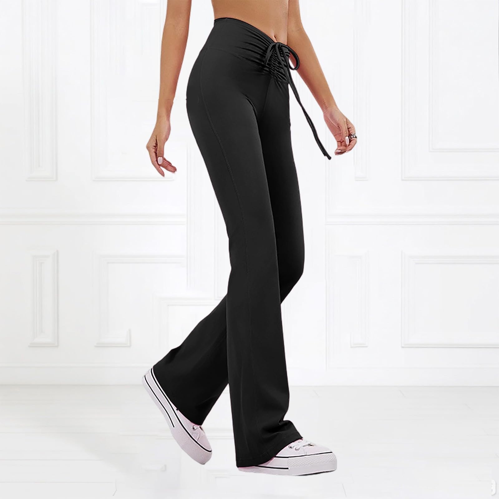 Legging De Compression Femme Push Up - Pantalon De Yoga Évasé Taille Haute avec Cordon De Serrage Idéal pour Le Sport