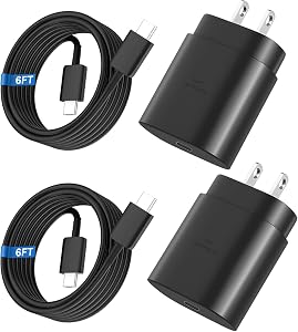 USB C Charger,2 Pack 25W USB C Fast Charger Super Fast Charging with 6FT USB C Cable Compatible with Samsung Galaxy S24 Ultra/S24 Plus/S24/S23/S22/S21/S20 Android Charger and More